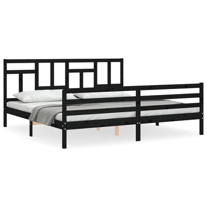 Berkfield Bed Frame with Headboard Black Super King Size Solid Wood