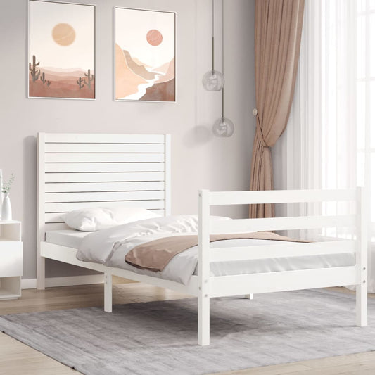 Berkfield Bed Frame with Headboard White Single Solid Wood