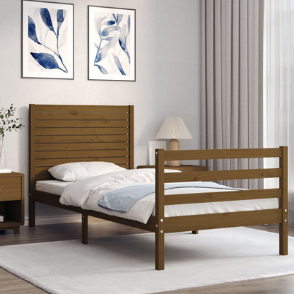 Berkfield Bed Frame with Headboard Honey Brown Single Solid Wood