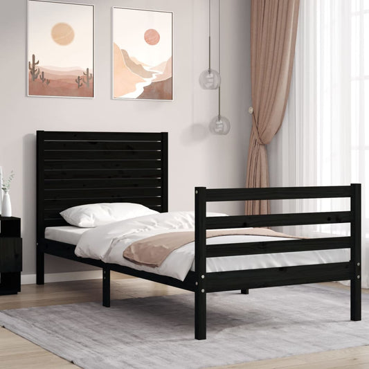 Berkfield Bed Frame with Headboard Black Single Solid Wood