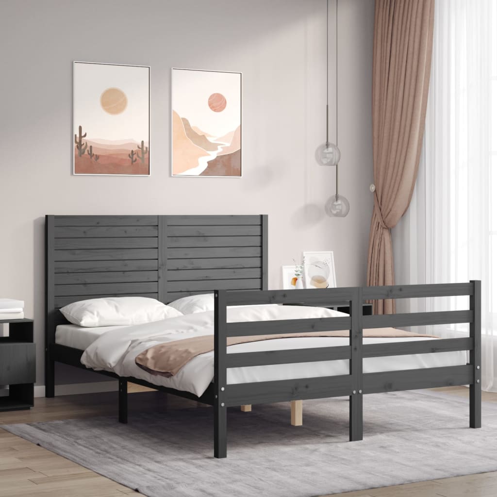 Berkfield Bed Frame with Headboard Grey Small Double Solid Wood