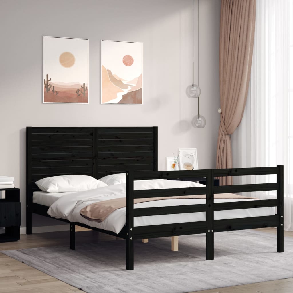 Berkfield Bed Frame with Headboard Black Small Double Solid Wood