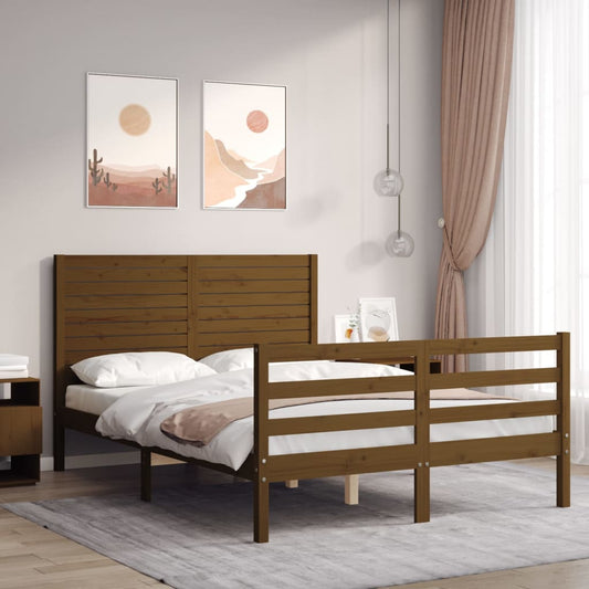 Berkfield Bed Frame with Headboard Honey Brown 140x190 cm Solid Wood