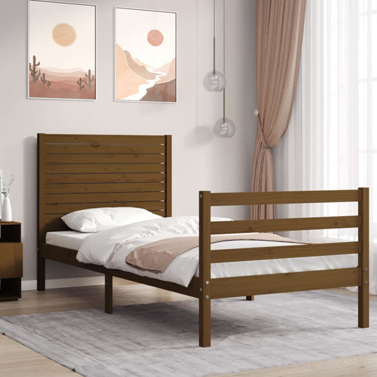 Berkfield Bed Frame with Headboard Honey Brown 90x200 cm Solid Wood