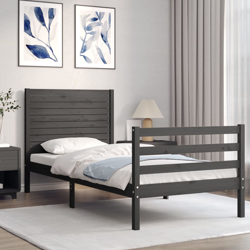 Berkfield Bed Frame with Headboard Grey 100x200 cm Solid Wood