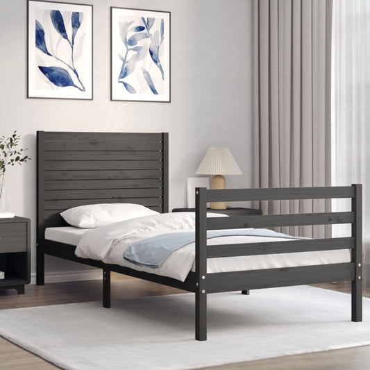 Berkfield Bed Frame with Headboard Grey 100x200 cm Solid Wood