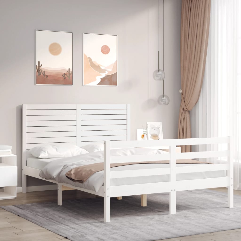 Berkfield Bed Frame with Headboard White 140x200 cm Solid Wood