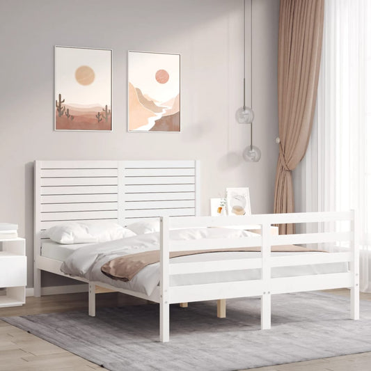 Berkfield Bed Frame with Headboard White 140x200 cm Solid Wood