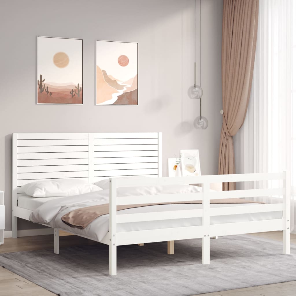 Berkfield Bed Frame with Headboard White 160x200 cm Solid Wood