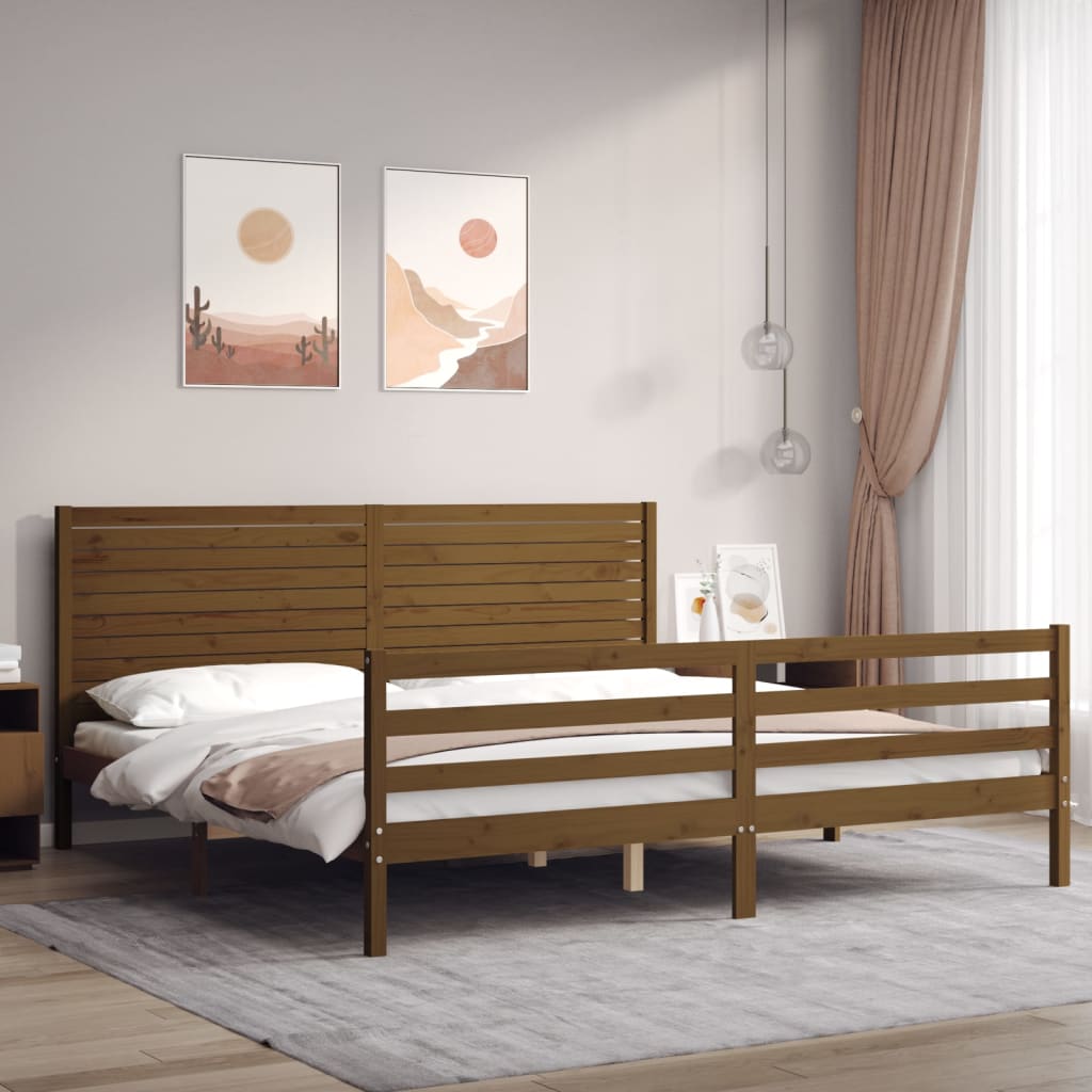 Berkfield Bed Frame with Headboard Honey Brown 200x200 cm Solid Wood