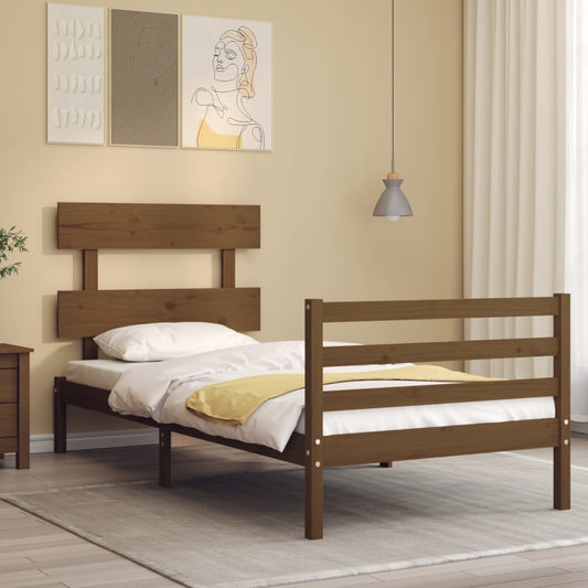 Berkfield Bed Frame with Headboard Honey Brown Small Single Solid Wood