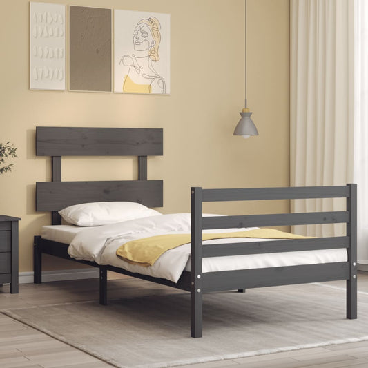 Berkfield Bed Frame with Headboard Grey Single Solid Wood