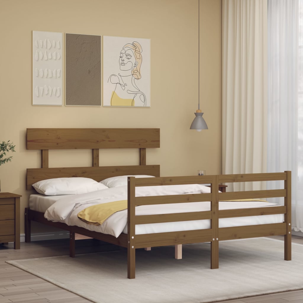 Berkfield Bed Frame with Headboard Honey Brown Small Double Solid Wood
