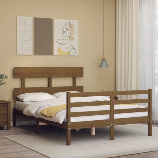 Berkfield Bed Frame with Headboard Honey Brown Small Double Solid Wood