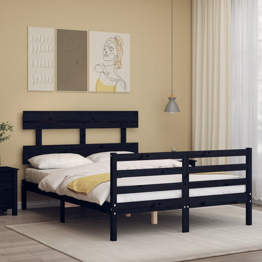 Berkfield Bed Frame with Headboard Black Small Double Solid Wood