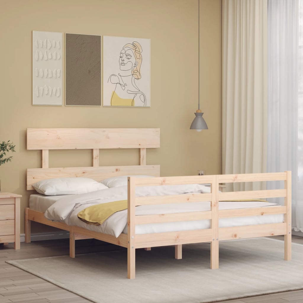 Berkfield Bed Frame with Headboard Double Solid Wood