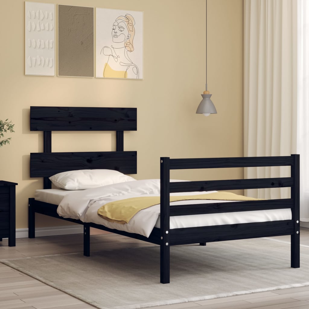 Berkfield Bed Frame with Headboard Black 90x200 cm Solid Wood