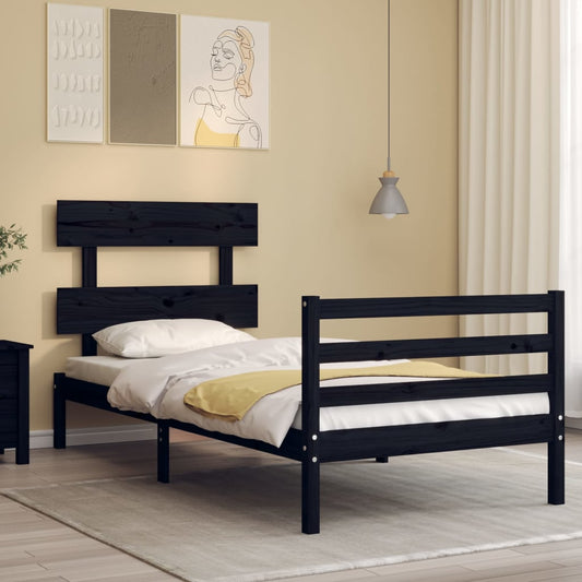 Berkfield Bed Frame with Headboard Black 90x200 cm Solid Wood