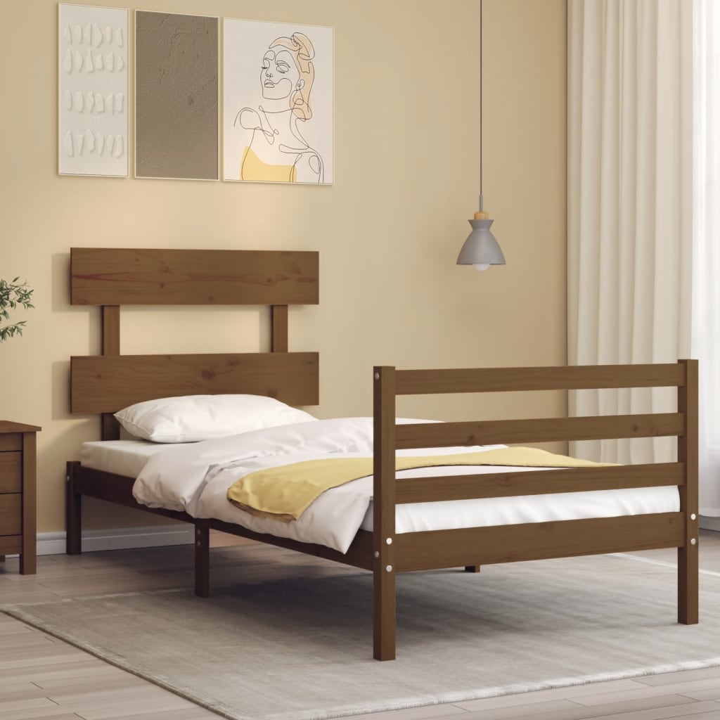 Berkfield Bed Frame with Headboard Honey Brown 100x200 cm Solid Wood