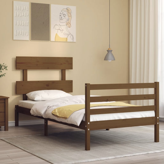 Berkfield Bed Frame with Headboard Honey Brown 100x200 cm Solid Wood