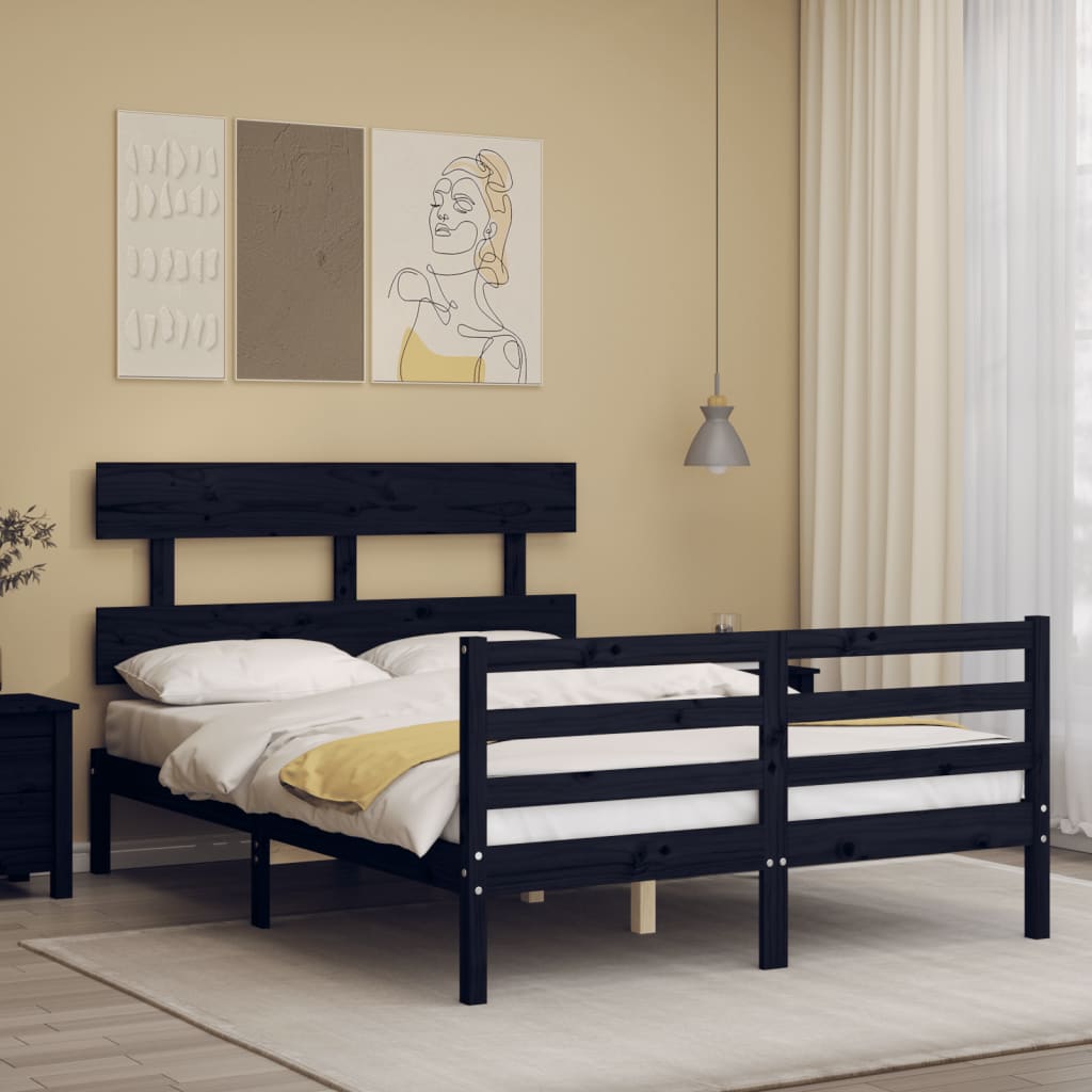 Berkfield Bed Frame with Headboard Black 120x200 cm Solid Wood