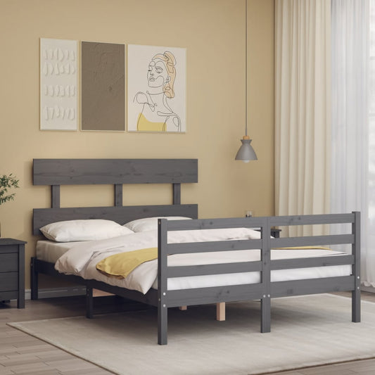 Berkfield Bed Frame with Headboard Grey 140x200 cm Solid Wood