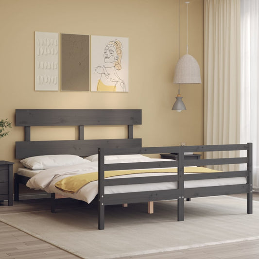 Berkfield Bed Frame with Headboard Grey 160x200 cm Solid Wood