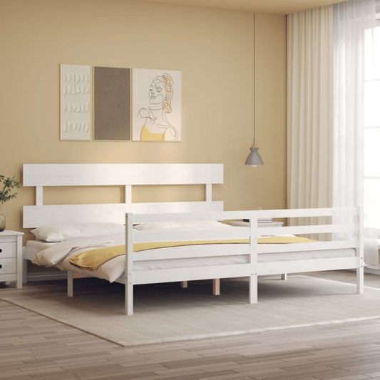 Berkfield Bed Frame with Headboard White Super King Size Solid Wood