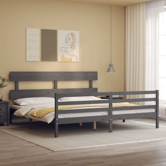 Berkfield Bed Frame with Headboard Grey Super King Size Solid Wood