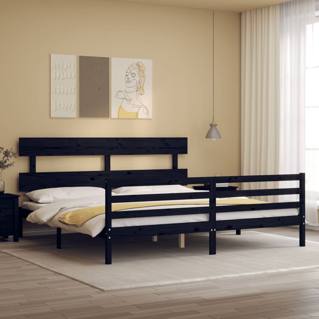 Berkfield Bed Frame with Headboard Black 200x200 cm Solid Wood