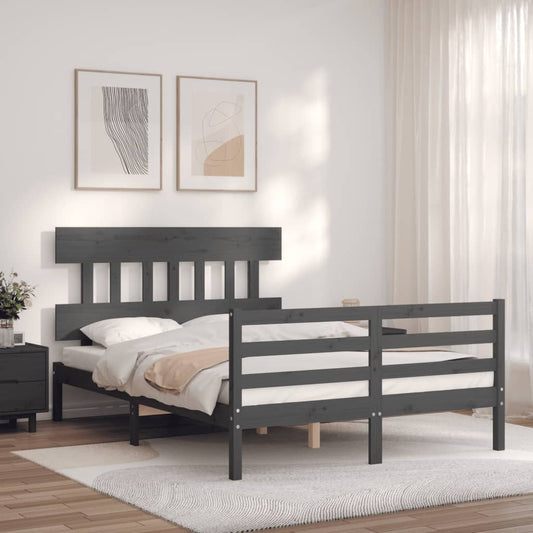 Berkfield Bed Frame with Headboard Grey Small Double Solid Wood