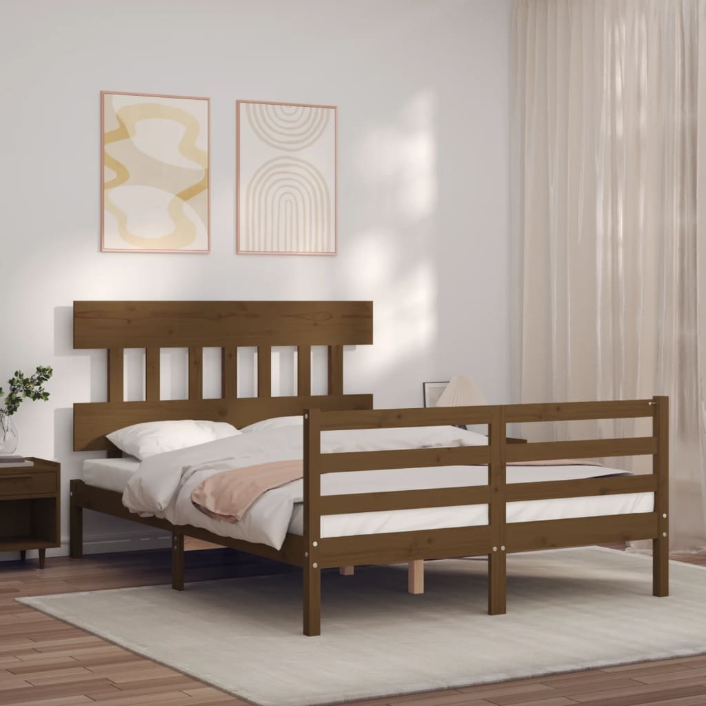 Berkfield Bed Frame with Headboard Honey Brown Small Double Solid Wood