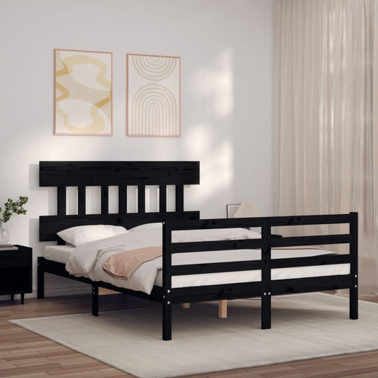 Berkfield Bed Frame with Headboard Black Small Double Solid Wood