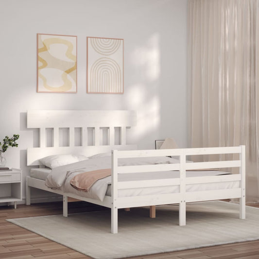 Berkfield Bed Frame with Headboard White Double Solid Wood