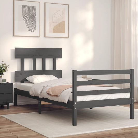 Berkfield Bed Frame with Headboard Grey 100x200 cm Solid Wood