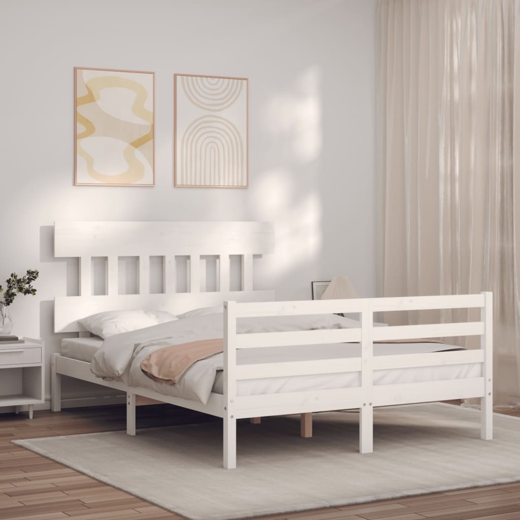 Berkfield Bed Frame with Headboard White 140x200 cm Solid Wood