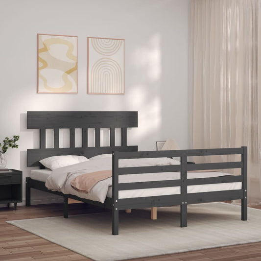 Berkfield Bed Frame with Headboard Grey 140x200 cm Solid Wood