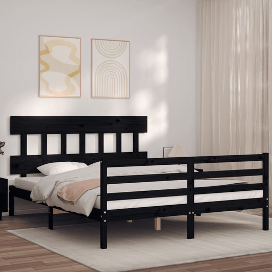 Berkfield Bed Frame with Headboard Black 160x200 cm Solid Wood
