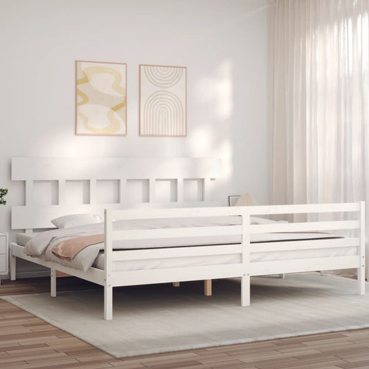 Berkfield Bed Frame with Headboard White Super King Size Solid Wood