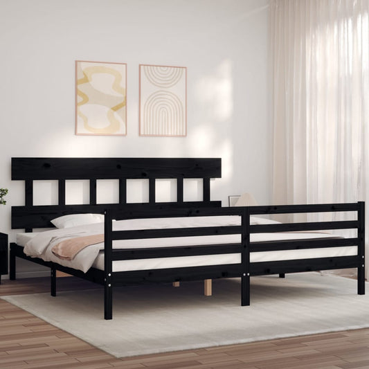 Berkfield Bed Frame with Headboard Black Super King Size Solid Wood