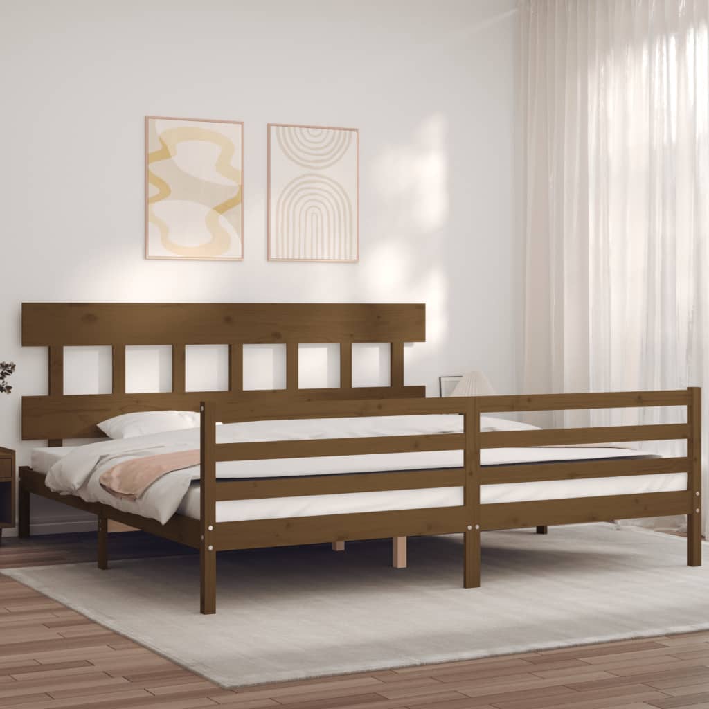Berkfield Bed Frame with Headboard Honey Brown 200x200 cm Solid Wood