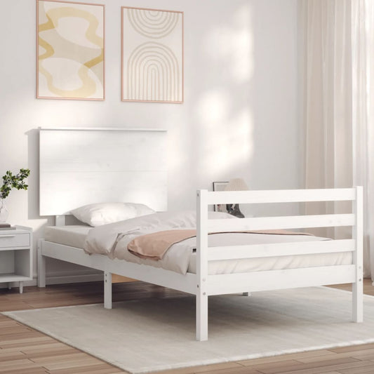 Berkfield Bed Frame with Headboard White Single Solid Wood