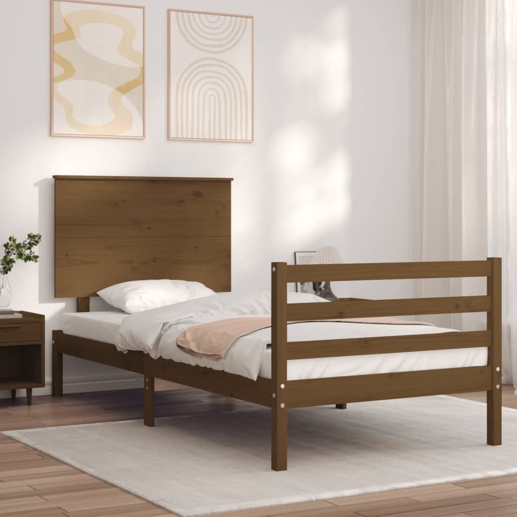 Berkfield Bed Frame with Headboard Honey Brown Single Solid Wood