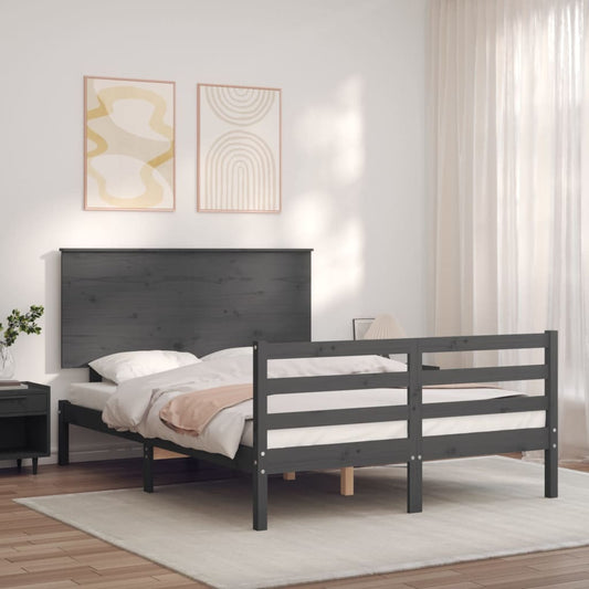 Berkfield Bed Frame with Headboard Grey Double Solid Wood