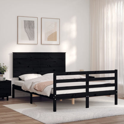 Berkfield Bed Frame with Headboard Black Double Solid Wood