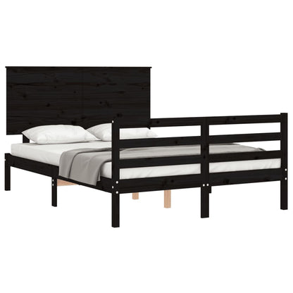 Berkfield Bed Frame with Headboard Black Double Solid Wood