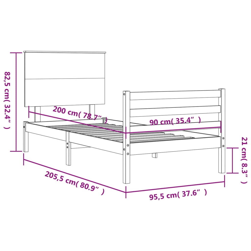 Berkfield Bed Frame with Headboard Honey Brown 90x200 cm Solid Wood