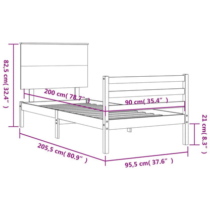 Berkfield Bed Frame with Headboard Honey Brown 90x200 cm Solid Wood