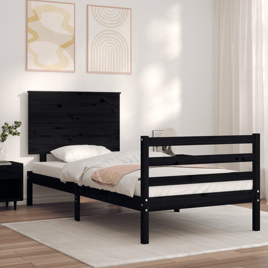 Berkfield Bed Frame with Headboard Black 100x200 cm Solid Wood
