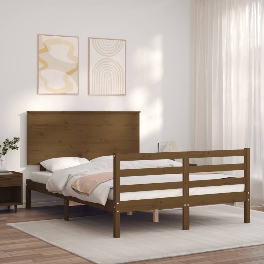 Berkfield Bed Frame with Headboard Honey Brown 120x200 cm Solid Wood